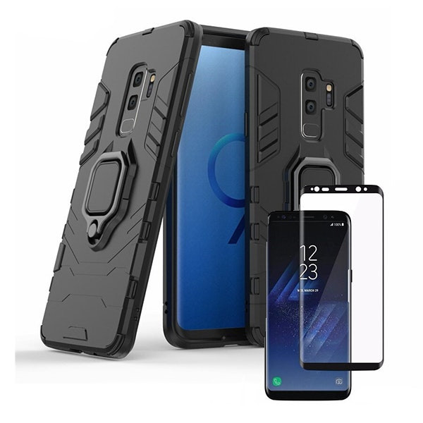 Vidrio templado Full Cover y funda Military Defender para Samsung Galaxy S9 Plus