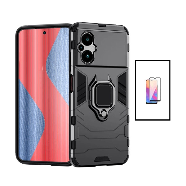 Tempered Glass Full Cover Screen Protector and Military Defender Case for Xiaomi Poco M5 - Black