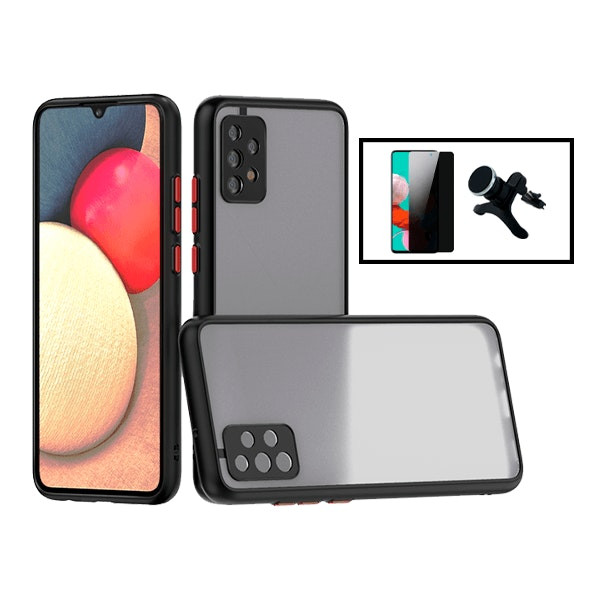 Funda antichoque translúcida con protector 5D de privacidad y soporte magnético para Samsung Galaxy A52s 5G - Negro