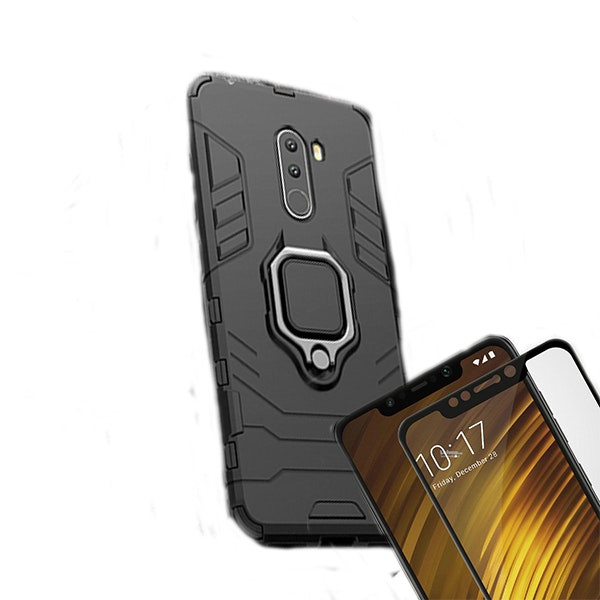 Full Cover 5D tempered glass and Military Defender case for Xiaomi Pocophone F1