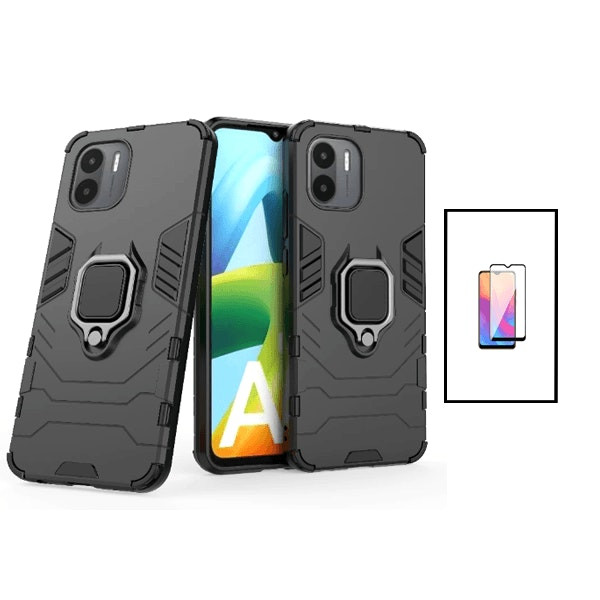 Tempered glass screen protector and Military Defender case kit for Redmi A2 - Black