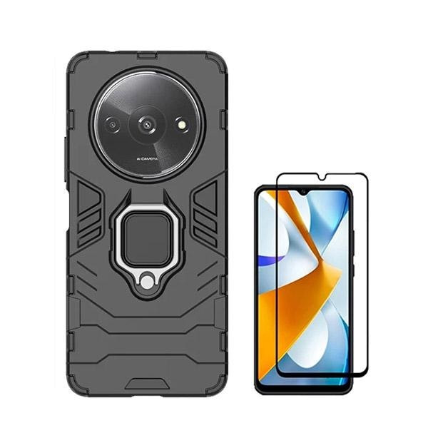 Kit Protector de Vidrio Full Cover 5D y Funda Military Defender para Xiaomi Redmi A3 - Negro