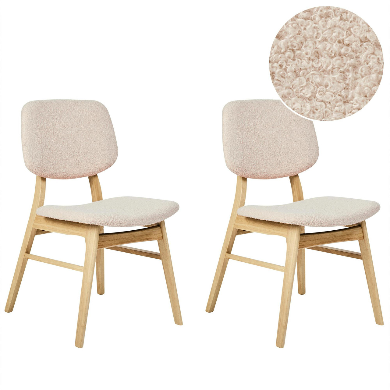 Conjunto de 2 sillas de comedor Ella madera de seringuera con bouclé