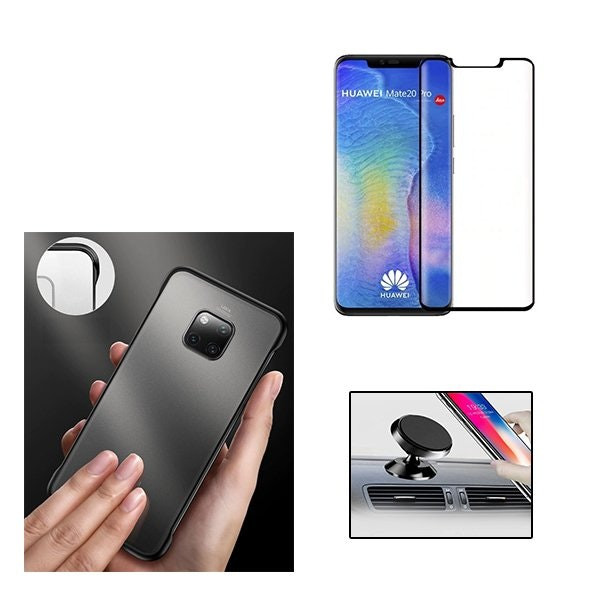 Funda Bumper con Vidrio Templado Full Cover y Soporte Magnético para Huawei Mate 20 Pro