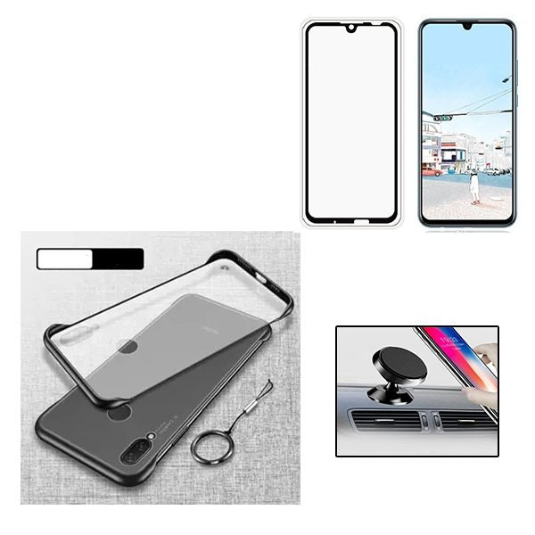 Kit protector vidrio templado + funda invisible bumper + soporte magnético para P Smart 2019
