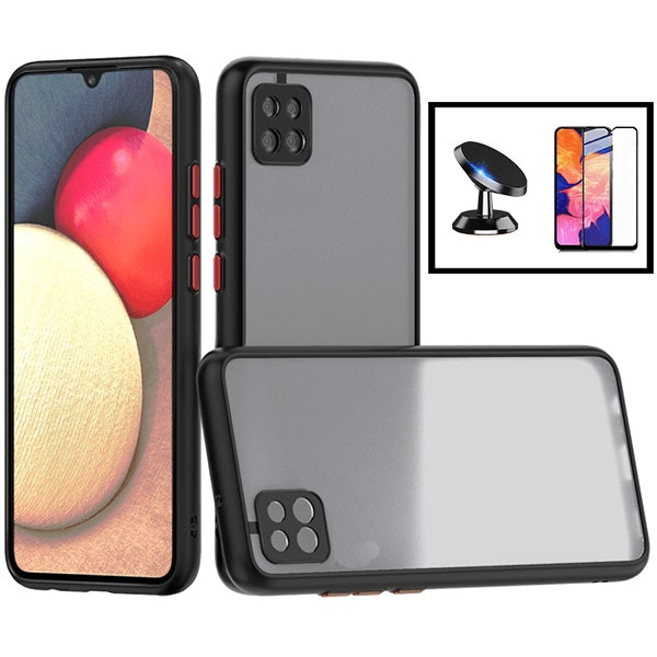 Shockproof translucent case with 5D full cover screen protector and magnetic car mount for Galaxy A22 5G - Black