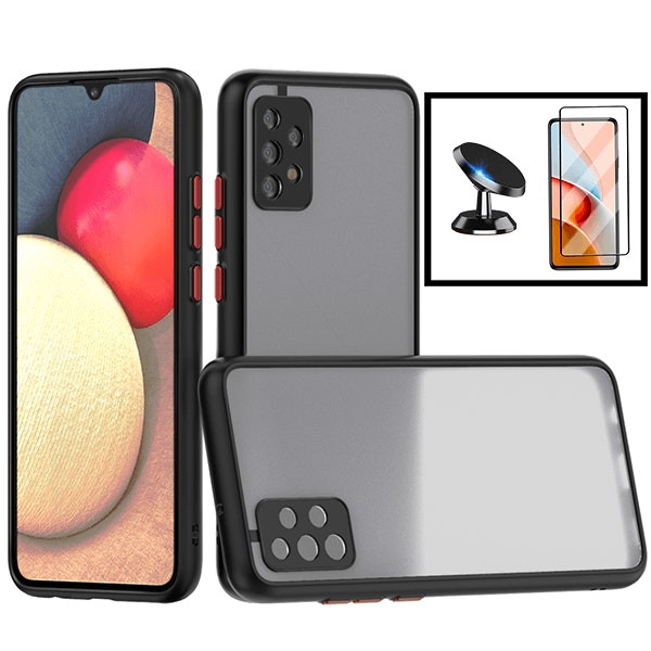 Kit Capa Anti Choque Camera Protection + Película 5D Full Cover + Suporte Magnético de Carro para Samsung Galaxy A52 - Preto