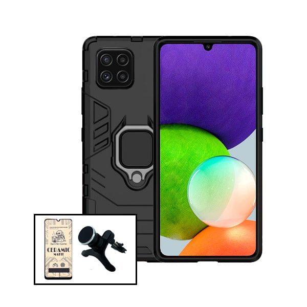 CeramicGlass screen protector kit with Military Defender case and magnetic car mount for Samsung Galaxy F22