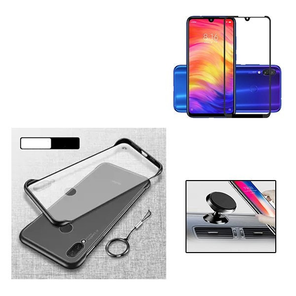 Kit protector de vidrio Full Cover + funda Invisible Bumper y soporte magnético para Redmi 7
