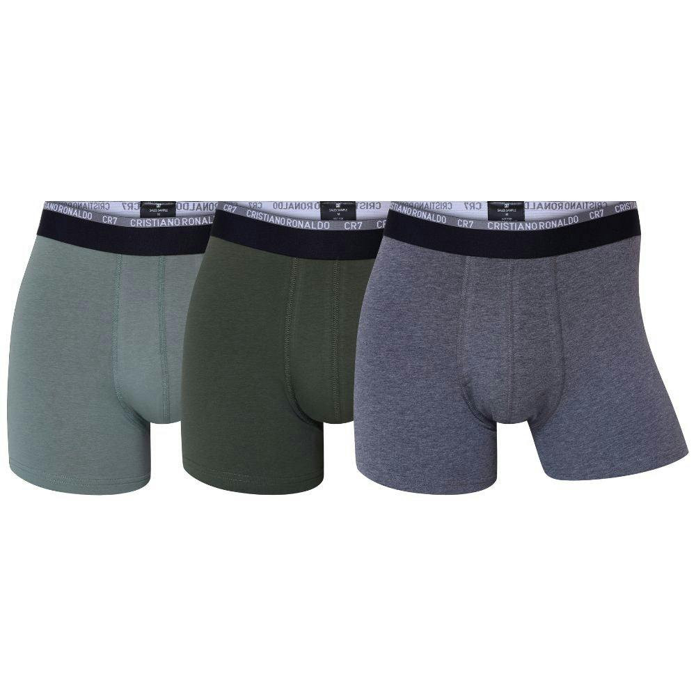 Pack de 3 bóxers de algodón orgánico — verde oscuro, verde oliva y gris medio