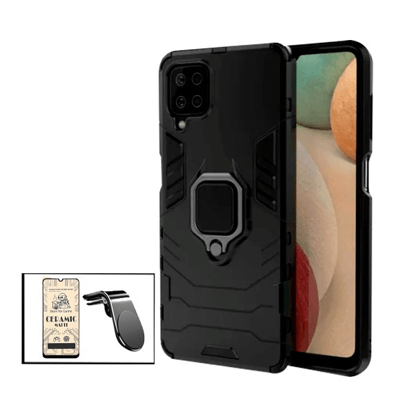 Kit Película CeramicGlass + Capa 3X1 Military Defender + Suporte Magnético L Safe Driving Carro para Samsung Galaxy A42 5G