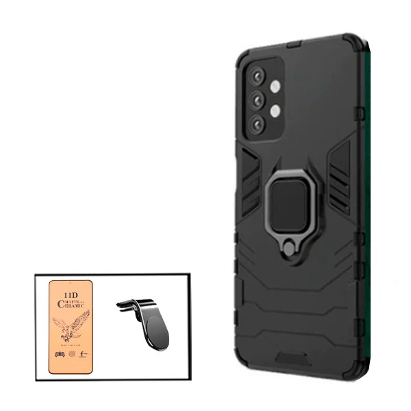 Kit Película CeramicGlass + Capa 3X1 Military Defender + Suporte Magnético L Safe Driving Carro para Samsung Galaxy A52s 5G