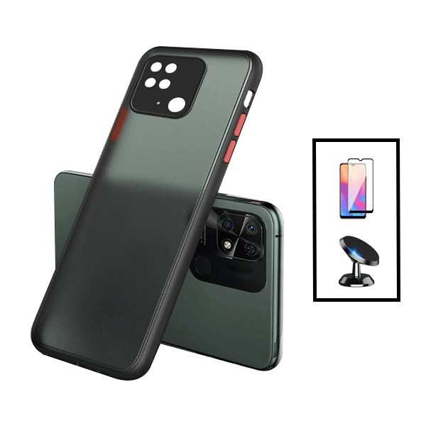 Translucent shockproof case with 5D full cover screen protector and magnetic car mount for Xiaomi Redmi 10C