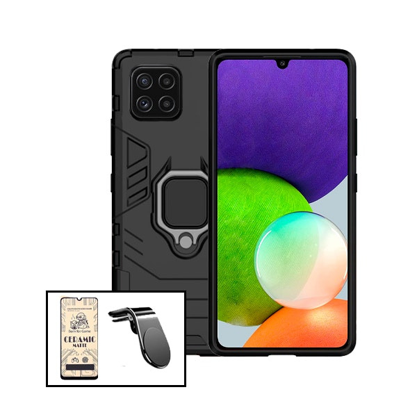 Protector CeramicGlass y funda Military Defender con soporte magnético para coche para Samsung Galaxy M22
