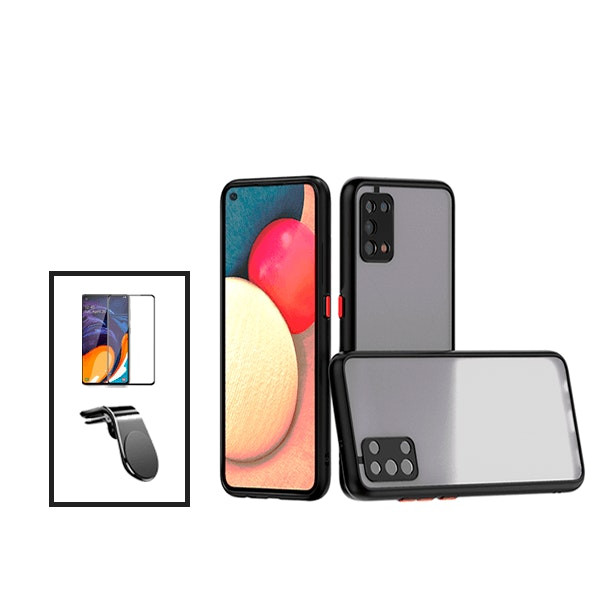 Anti-shock translucent case kit with 5D full cover screen protector and magnetic mount for Oppo A74 5G - Black