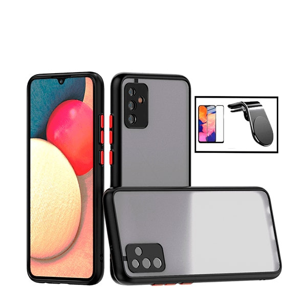 Kit Capa Anti Choque Camera Protection + Película 5D Full Cover + Suporte Magnético L Safe Driving Carro para Samsung Galaxy A13 - Preto