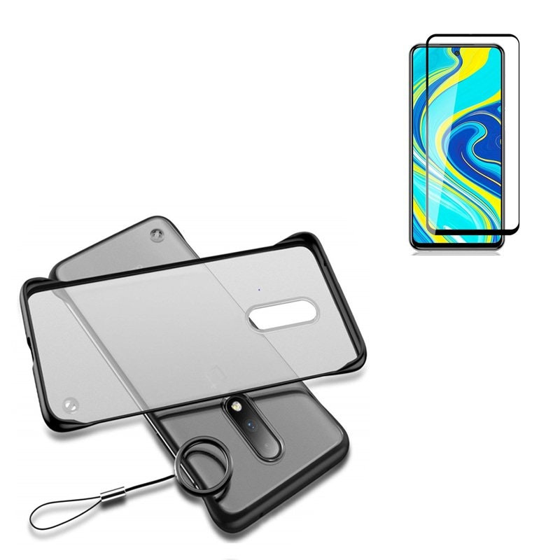 Protector de vidrio templado y funda bumper para Redmi Note 9 Pro
