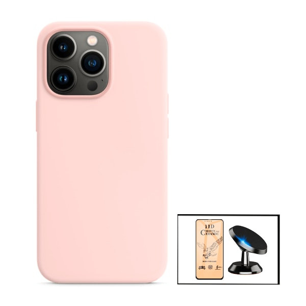 CeramicGlass Screen Protector, Liquid Silicone Case and Magnetic Car Mount for iPhone 13 Pro