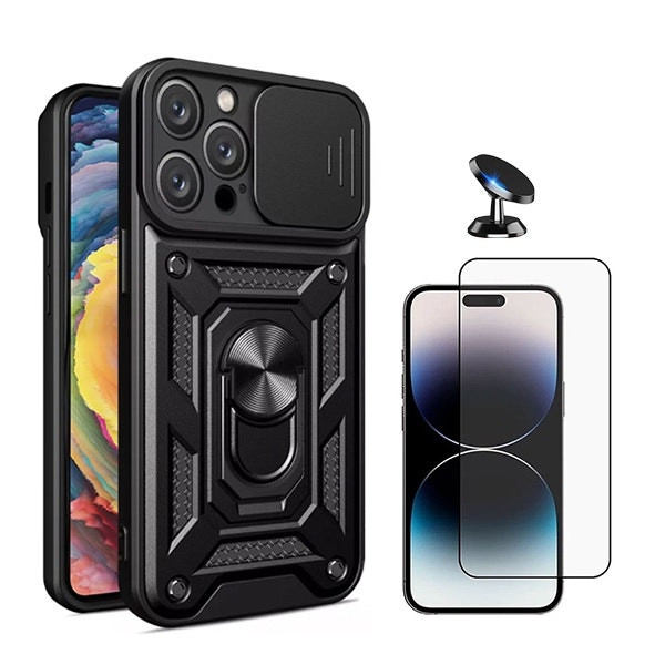 Tempered Glass and Magnetic Defender Slide Case for iPhone 16 Pro Max