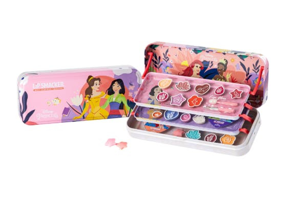 Metal makeup tin set Princesas with lip glosses and cream paints