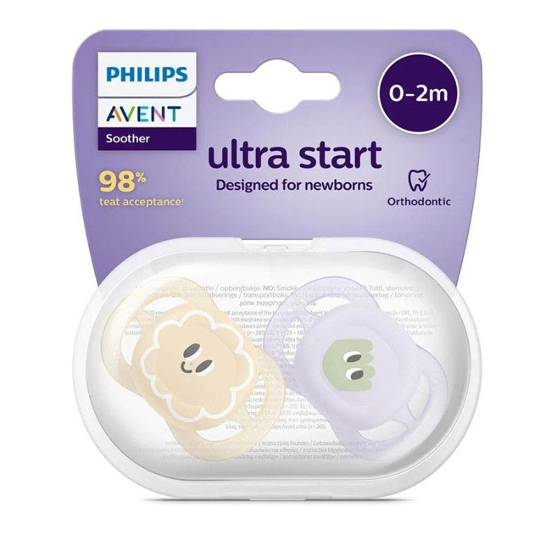 Ultra Start Orthodontic Pacifier 0-2 months pack of 2 lilac/beige