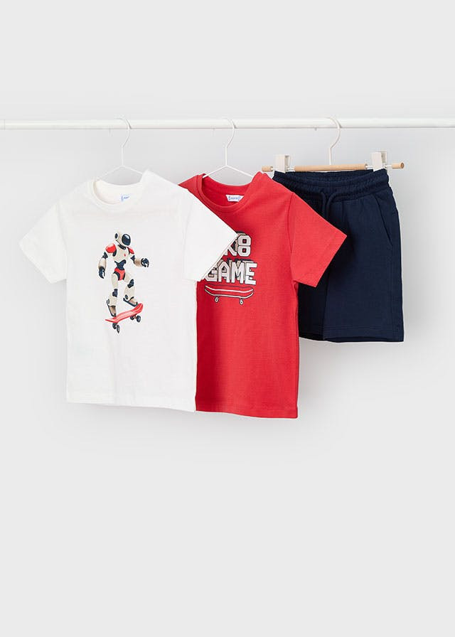 Conjunto infantil camiseta y pantalón corto con estampado robot