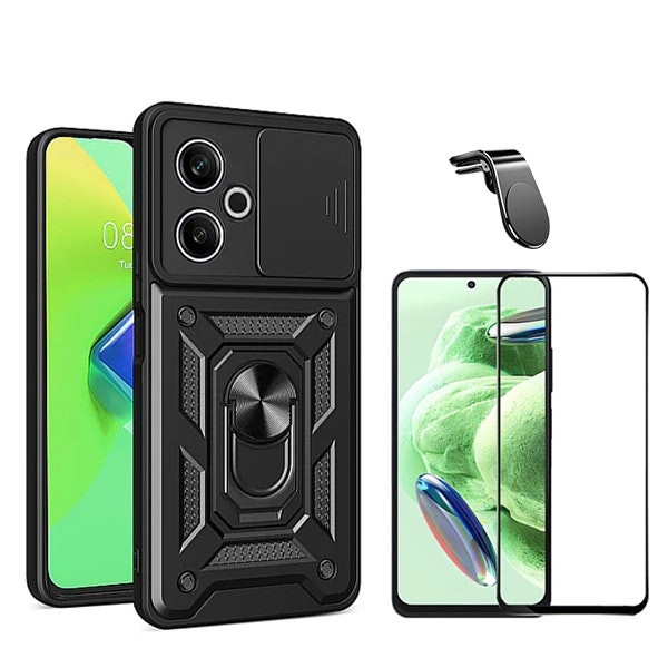 Magnetic Military Defender case kit with full cover glass and magnetic mount for Xiaomi Redmi 13