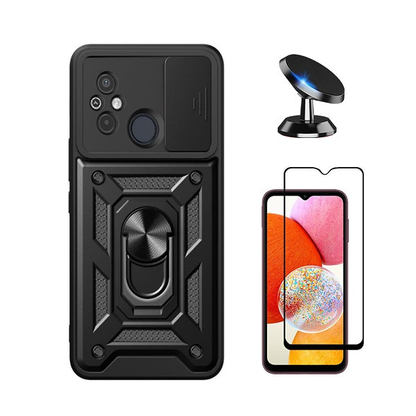 Magnetic Military Defender Case with Full Cover Tempered Glass and Magnetic Mount for Xiaomi Poco C55