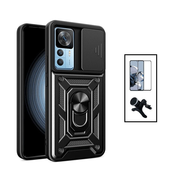 Funda Military Defender con vidrio templado y soporte magnético para Xiaomi 12T - Negro