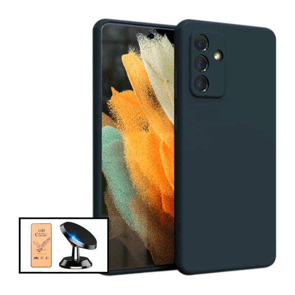 Protector CeramicGlass + Funda Silicona Líquida + Soporte Magnético para Galaxy M52 5G