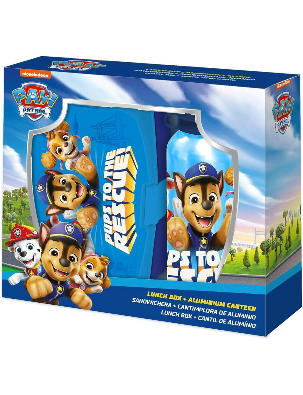 Set botella de aluminio 500 ml y fiambrera Patrulla Canina