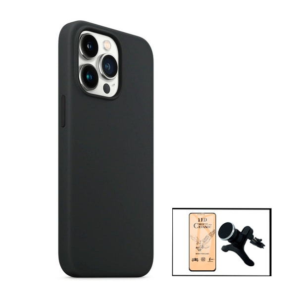 CeramicGlass Screen Protector and Liquid Silicone Case for iPhone 13 with Reinforced Magnetic Car Mount