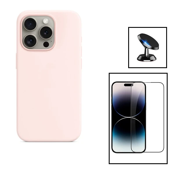 Protector de Vidrio 5D Full Cover y Funda de Silicona Líquida con Soporte Magnético para iPhone 15 Plus