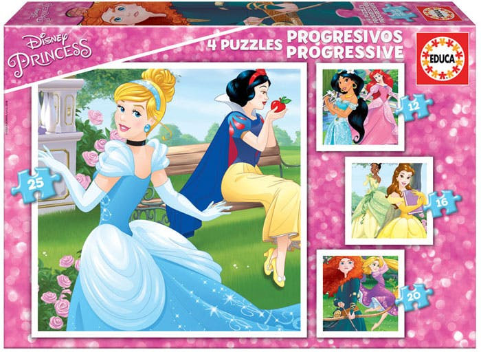 Puzzle progresivo Disney Princess, 4 niveles, 12-16-20-25 piezas, 16 x 16 cm
