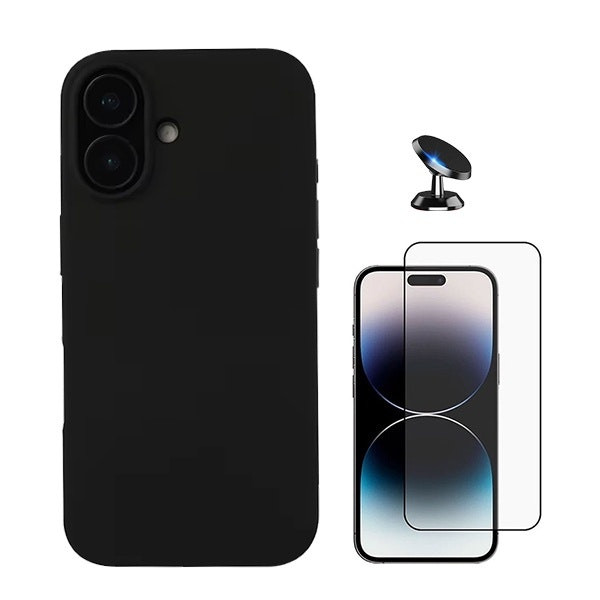 Kit Phonecare para iPhone 16: vidrio templado, funda de silicona y soporte magnético