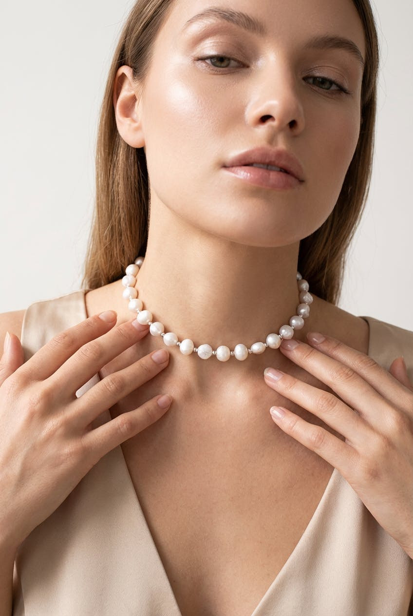 Magnolia choker with baroque pearls and 925 sterling silver