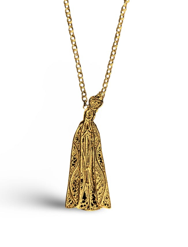 Collar Nuestra Señora de Fátima placa dorada en plata 925
