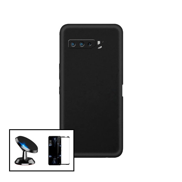 Kit protección: cristal templado full cover + funda silicona líquida + soporte magnético para ROG Phone 5s Pro