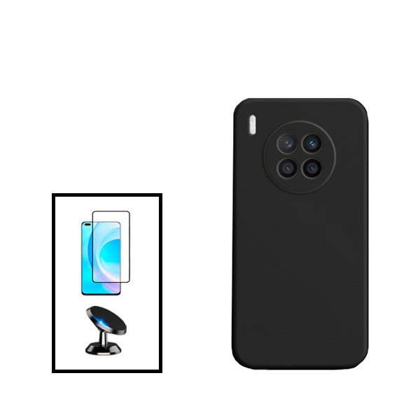 Kit protector de vidrio y funda de silicona con soporte magnético para coche para Honor 50 Lite - Negro