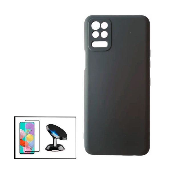 Tempered Glass Full Cover 5D Kit and Liquid Silicone Case for LG Q52