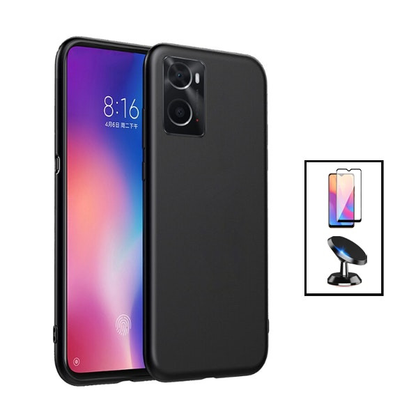 Kit: Tempered Glass Full Cover 5D and Liquid Silicone Case with Magnetic Car Mount for OnePlus Nord N20 SE