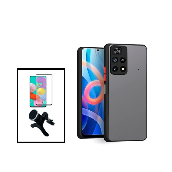 Kit funda antichoque translúcida para Xiaomi Poco M4 Pro con protector 5D y soporte magnético de coche