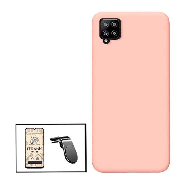 CeramicGlass screen protector kit with silicone case and magnetic mount for Samsung Galaxy A12 - Pink