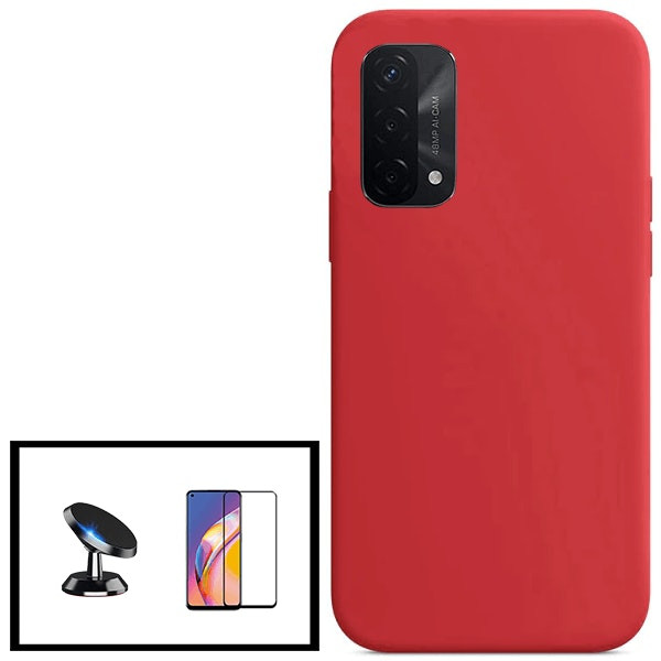 Kit de accesorios: cristal templado full cover 5D, funda de silicona líquida y soporte magnético para Oppo A93 5G
