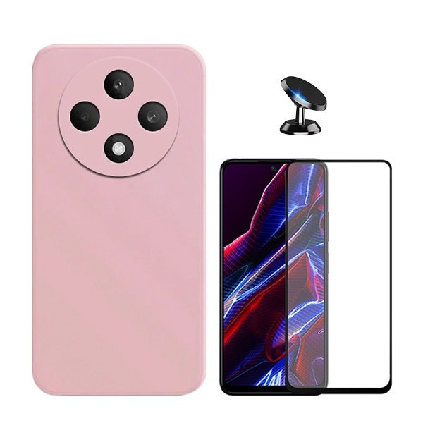 Liquid silicone case + full cover tempered glass and magnetic mount for Oppo Reno12 FS 5G