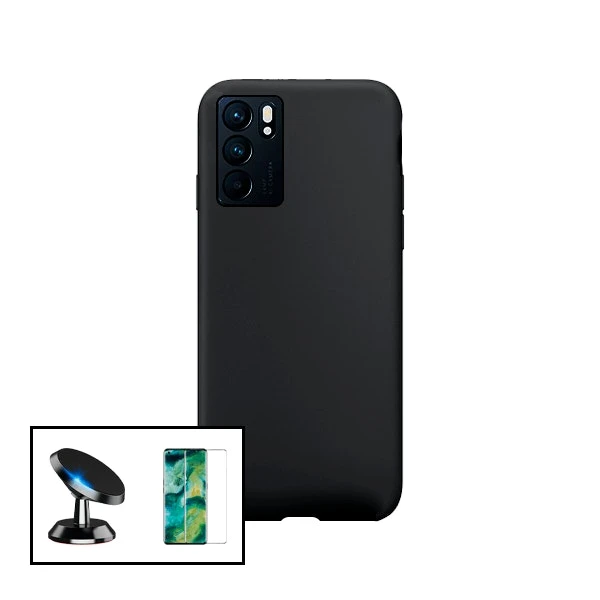 Protector de vidrio templado, funda de silicona líquida y soporte magnético para Reno6 5G
