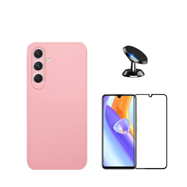 Protector de vidrio 5D full cover + funda silicona líquida + soporte magnético coche Samsung Galaxy A05s