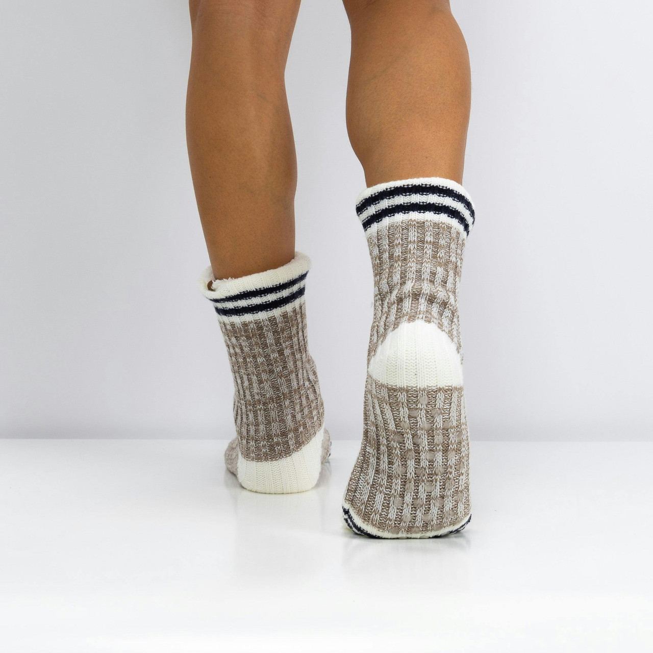Lined non-slip socks with blue stripes