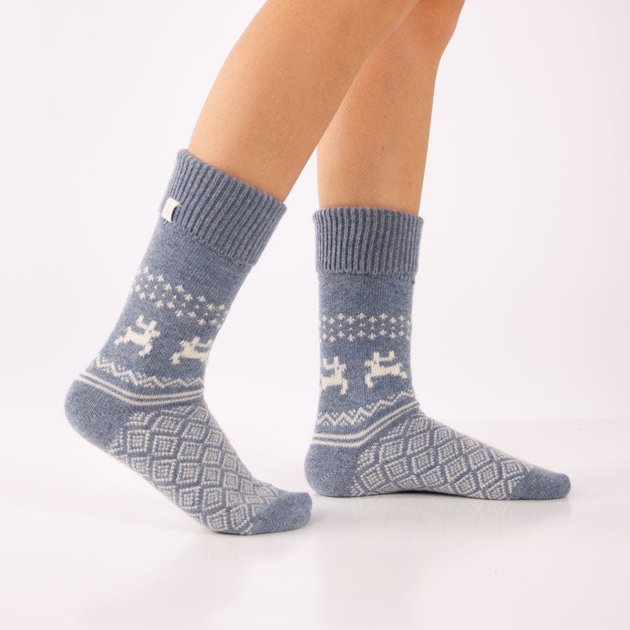 Calcetines de lambswool con jacquard de renos - azul