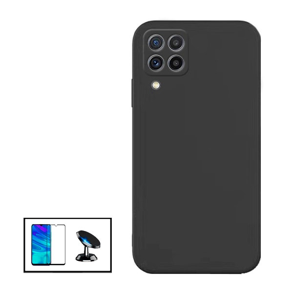 Accessory kit for Galaxy M32: tempered glass Full Cover, silicone case and magnetic car mount